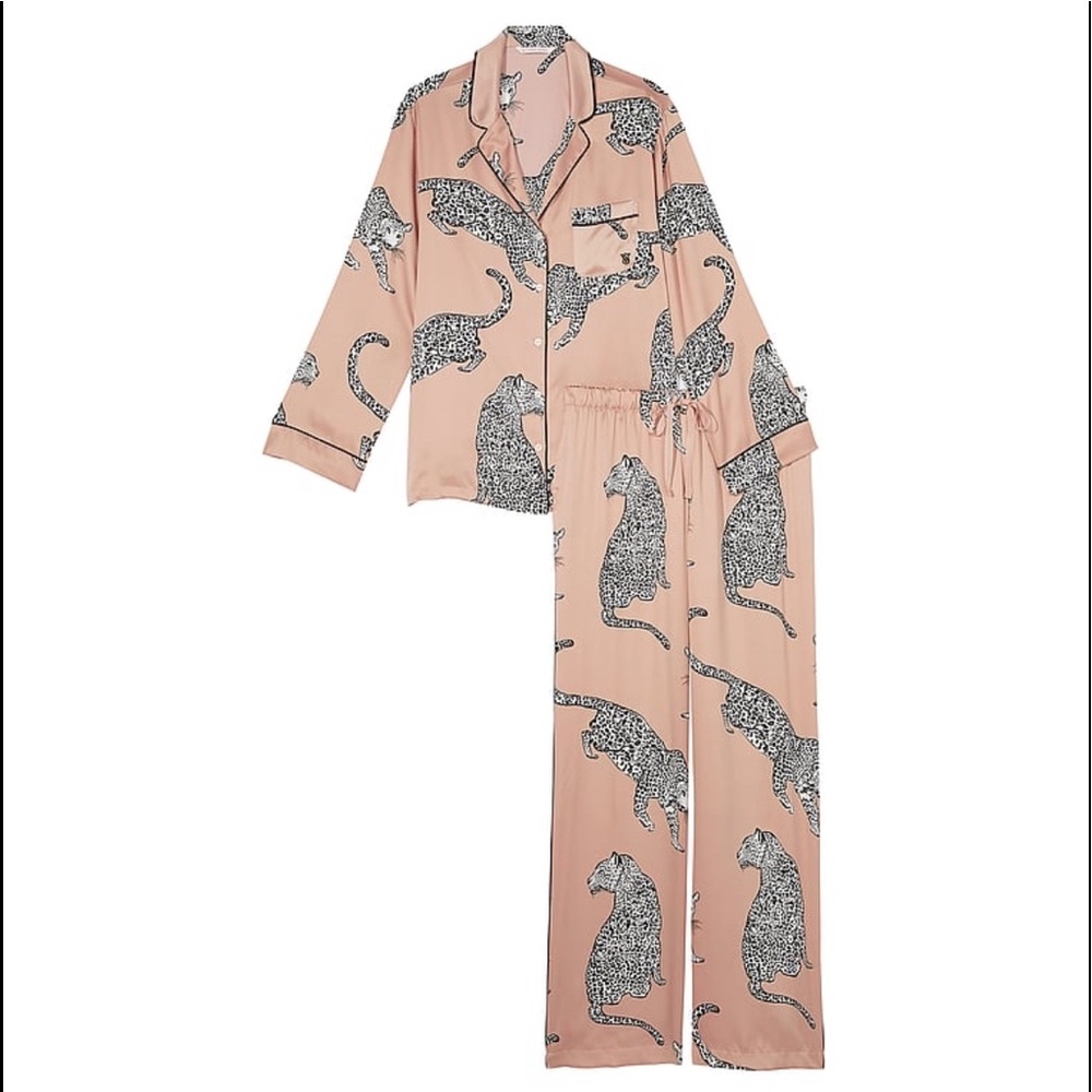 Victoria’s Secret Large Evening BLUSH LEOPARD SATIN LONG PAJAMA Set